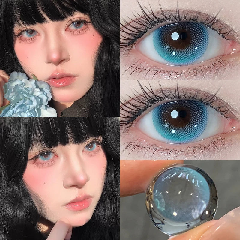NEW 2PCS Set 4 Colors Blue Colored Contact Lenses for Eyes with Myopia Presbyopia 0-7.00 Lenses Degree Natural Green Pupils Beauty Korea Lenses Fashion Cosmetics Lens