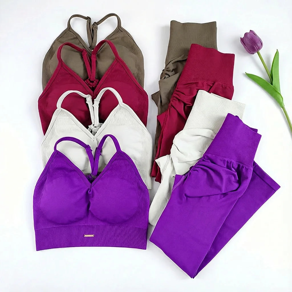 2 PCS Set Seamless Yoga Suit Women Sports Bra High Waist Leggings Gym Outfit Gym Set Fitness Workout Clothes Pilates Wearing Sportswear
