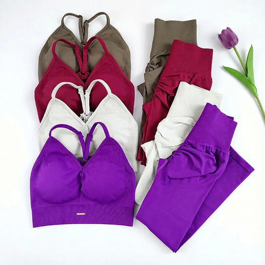 2 PCS Set Seamless Yoga Suit Women Sports Bra High Waist Leggings Gym Outfit Gym Set Fitness Workout Clothes Pilates Wearing Sportswear