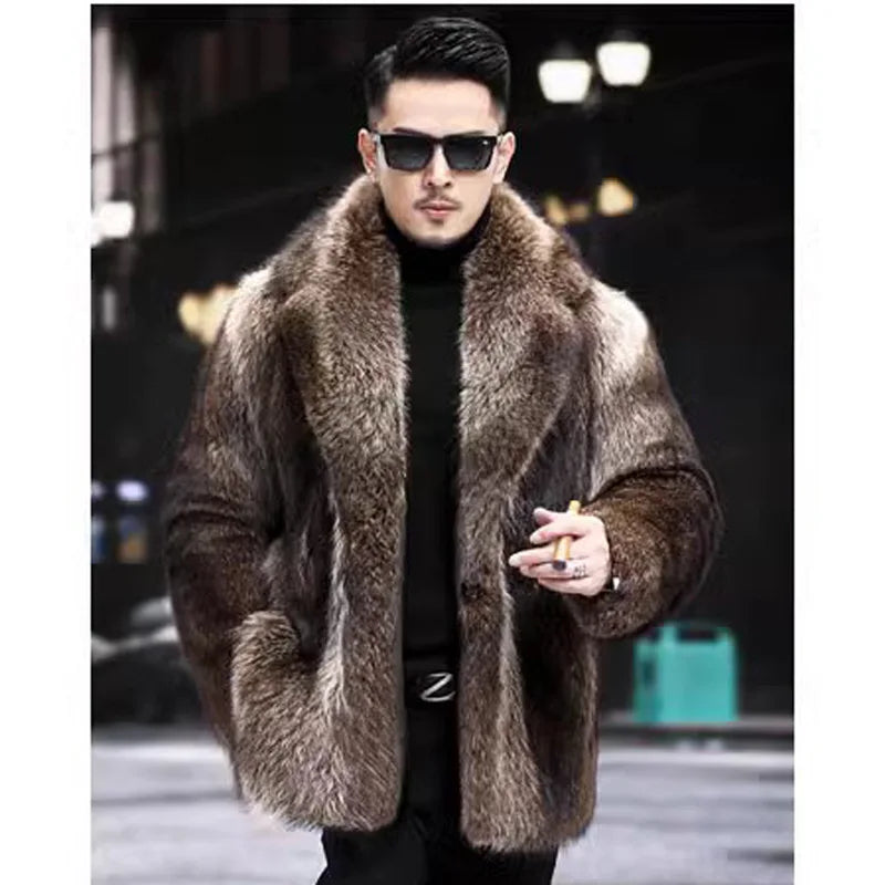 NEW Arrivals S-6XL PLUS SIZE Men Autumn Winter Thick Maxi Faux Fox Fur Coat Jacket Long Sleeve Warm Luxury Fur Black Parkas Furry Shaggy Snow Outerwear
