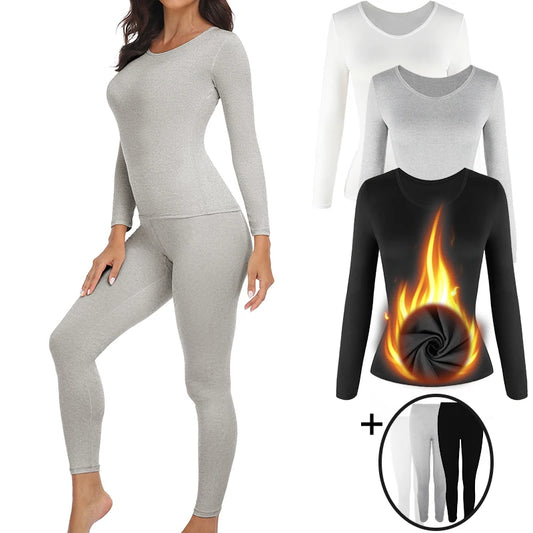 Women's Thermal Underwear Set Long Johns Base Layer Fleece Lined Soft Top Bottom 2 Pieces Set