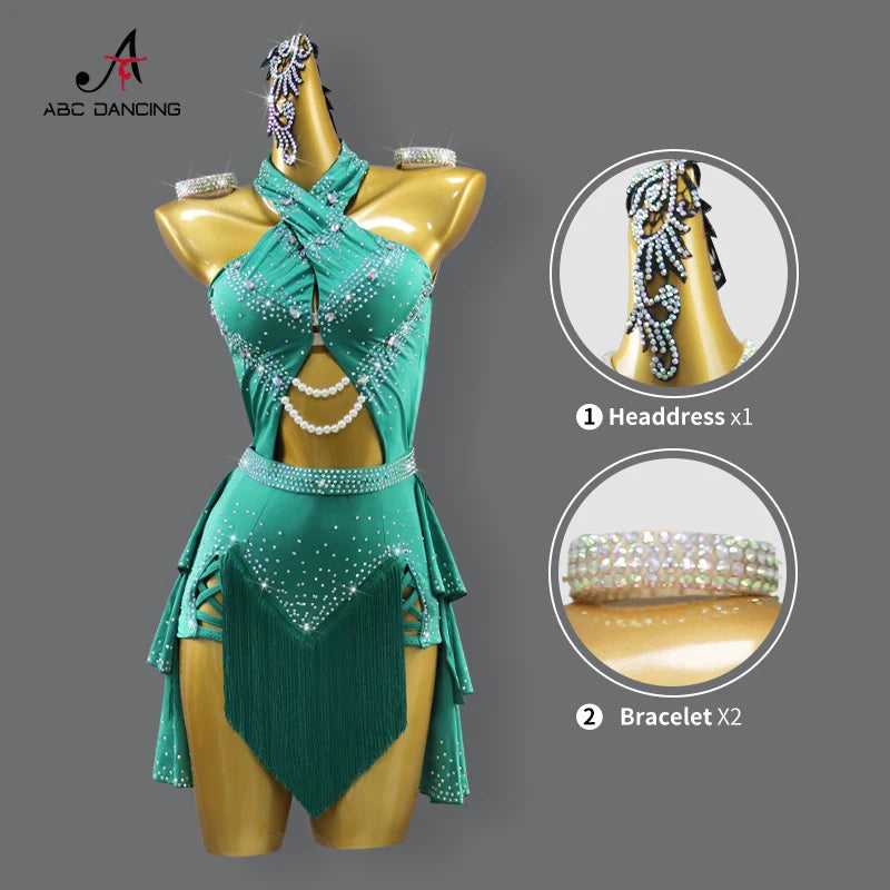 NEW Arrivals Adults-Girls 2XS-2XL Luxury Dance Costume with Jewelry Ornaments Latin Dress Party Samba Women Line Suit Sexy Ballroom Competition Dancing Practice Clothes Prom Fringe Dresses