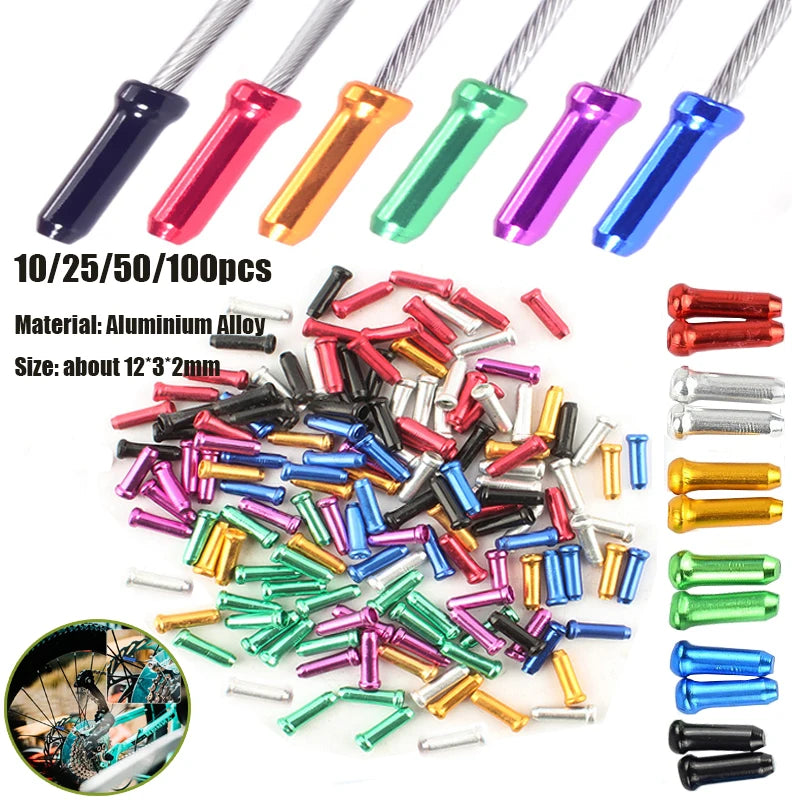 100Pcs Multiple Colors Aluminum Alloy Bicycle Brake Shifter Inner Cable Tips Wire End Cap Cable Bike Line Core Cap Cover Gear