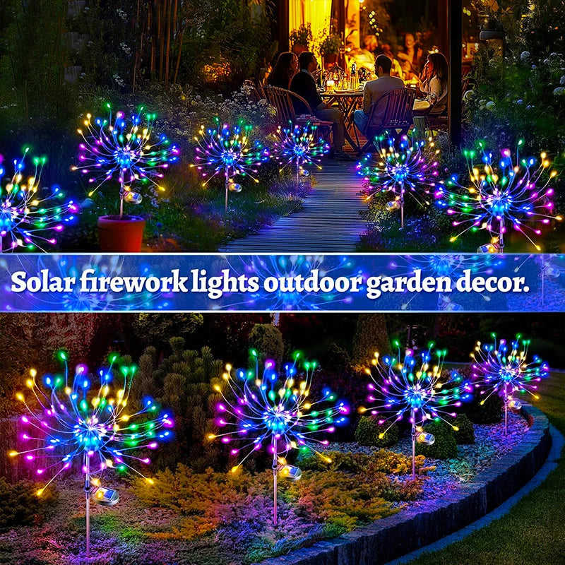 NEW Arrivals 5PCS Set Solar Garden Lights Outdoor Fairy Fireworks Light Waterproof Decor Yard Pathway Patio Lawn Flower Lamps Home Garden Lighting Decoration Supplies