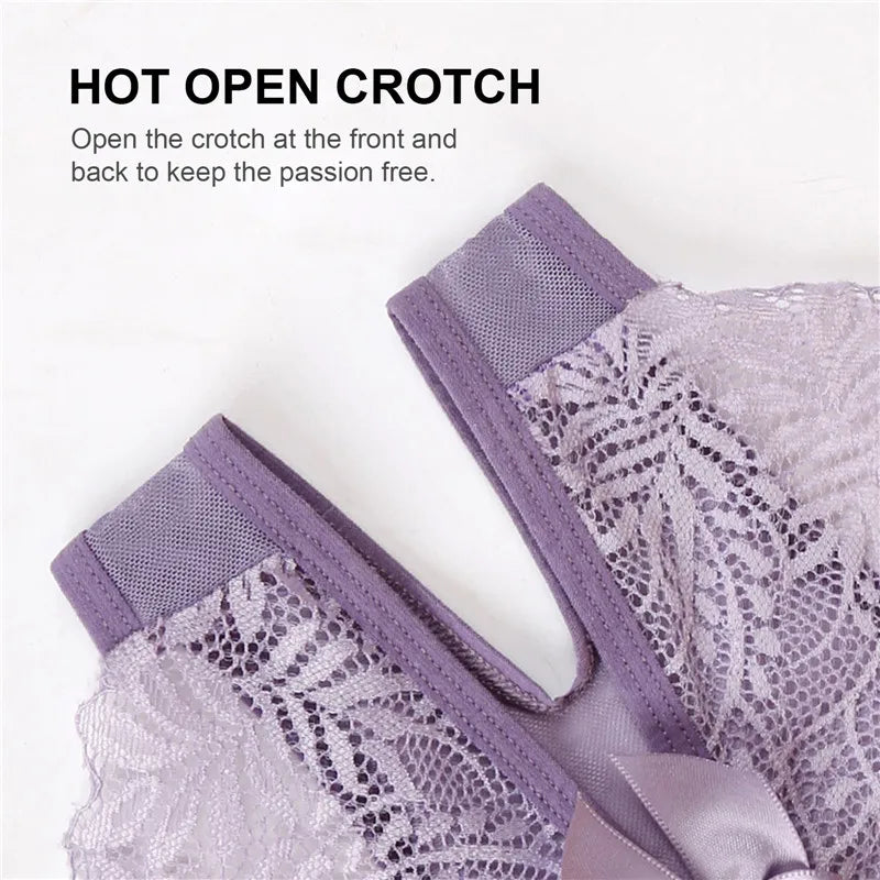 New Women Erotic Sexy Open Lace Panties Transparent Bow Low Waist Underpants Female Breathable Hollow Mesh Briefs Lingerie