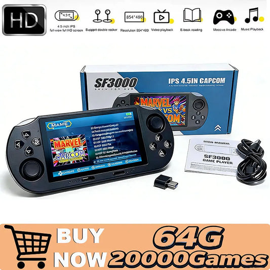 Multi Functional SF3000 Portable Handheld Game Console with 20000+ Games 4.5 Inch Screen Retro Game Console Pocket Video Player