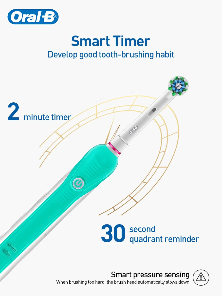 Original Oral B PRO 600 Electric Toothbrush 2-Minute Intelligent Timing + 8 Heads + Box Full Set Daily Clean Teeth Visible Pressure Sensor Waterproof Rechargeable Women Men Oral Hygiene Accessories Personal Care Supplies