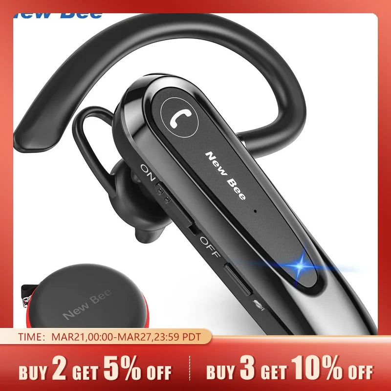New Bee B45 Bluetooth Earphones 5.0 Headset Wireless Headphones with Dual Mics CVC8.0 Hands-Free Earpiece for Driving/Business