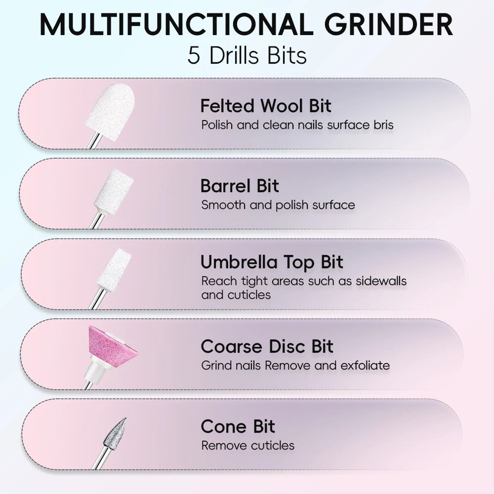 NEW Arrivals Rechargeable Electric Nail Drill Kit with LED Display, Portable Nail File Machine for Acrylic Gel Nails Polishing at Home, Beauty Salon Spa Accessories Cosmetic Supplies