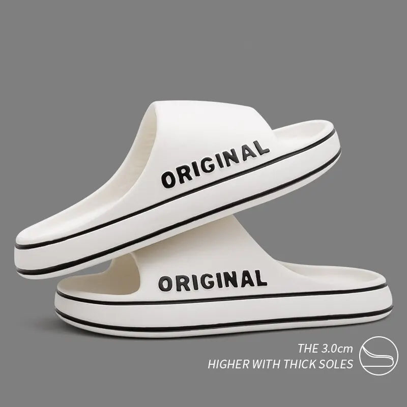 Women Letter Slippers Beach Slides Solid Color Men*s Thick Sole Indoor Bathroom Anti Slip Shoes Summer Couple Sandals