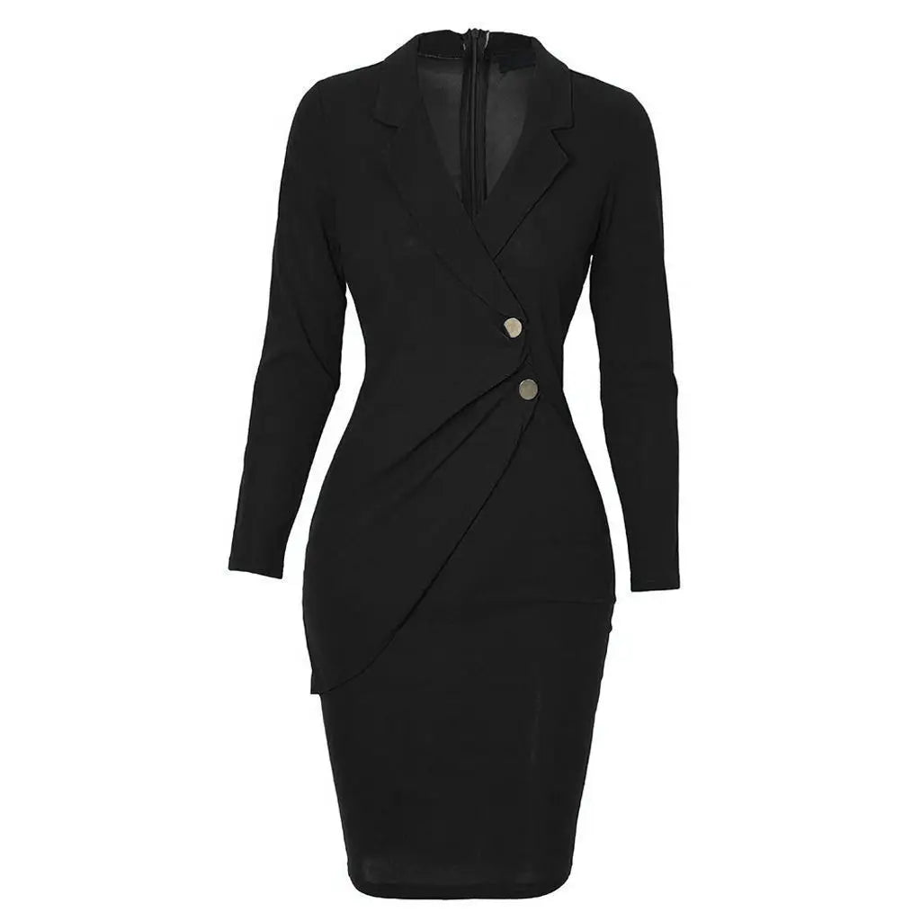 NEW Arrivals S-3XL 4 Colors  Autumn Winter Fashion Midi Dress Office Lady Blazer Long Sleave Slim Dresses Elegant Bodycon Work Business Dinner Pencil Solid Dress