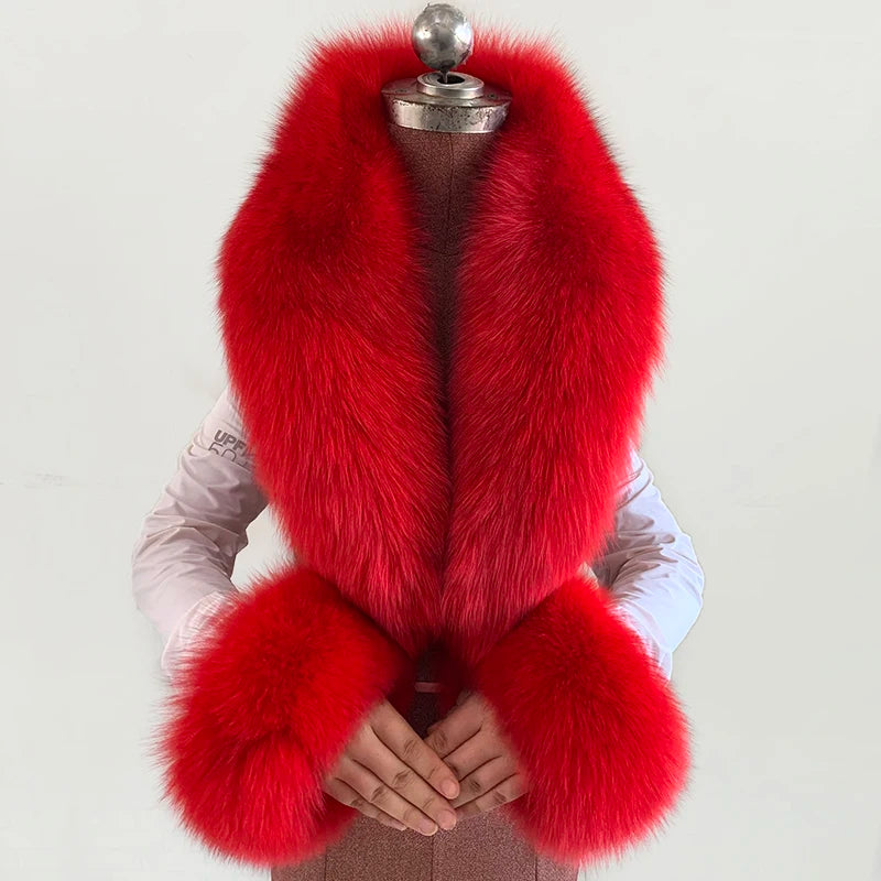 NEW Arrivals 6 Colors Set Women Winter 100% Natural Fox Fur Scarf Jacket Fur Collar Authentic Neck Scarves And Cuff Set Luxury Fox Fur Warm Neck Warmers Ladies Luxury Fashion Apparel Accessories
