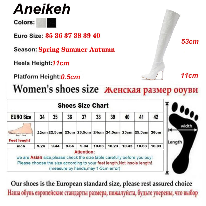 White Sexy Over-the-Knee Side Zipper Slip-On Pointed Toe Shoes NEW Fashion Striped Thin Heels Ladies Boots