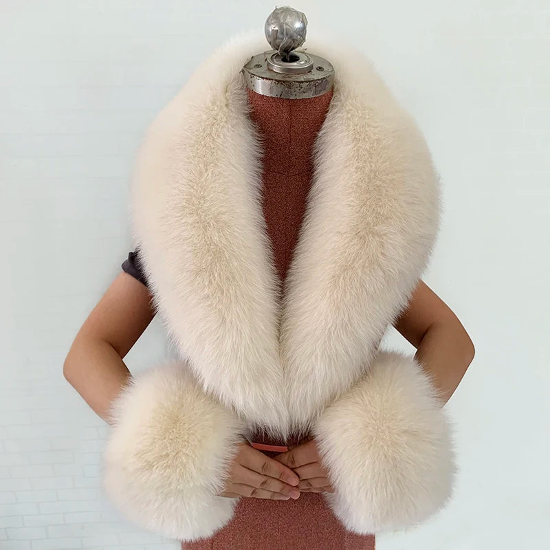 NEW Arrivals 6 Colors Set Women Winter 100% Natural Fox Fur Scarf Jacket Fur Collar Authentic Neck Scarves And Cuff Set Luxury Fox Fur Warm Neck Warmers Ladies Luxury Fashion Apparel Accessories
