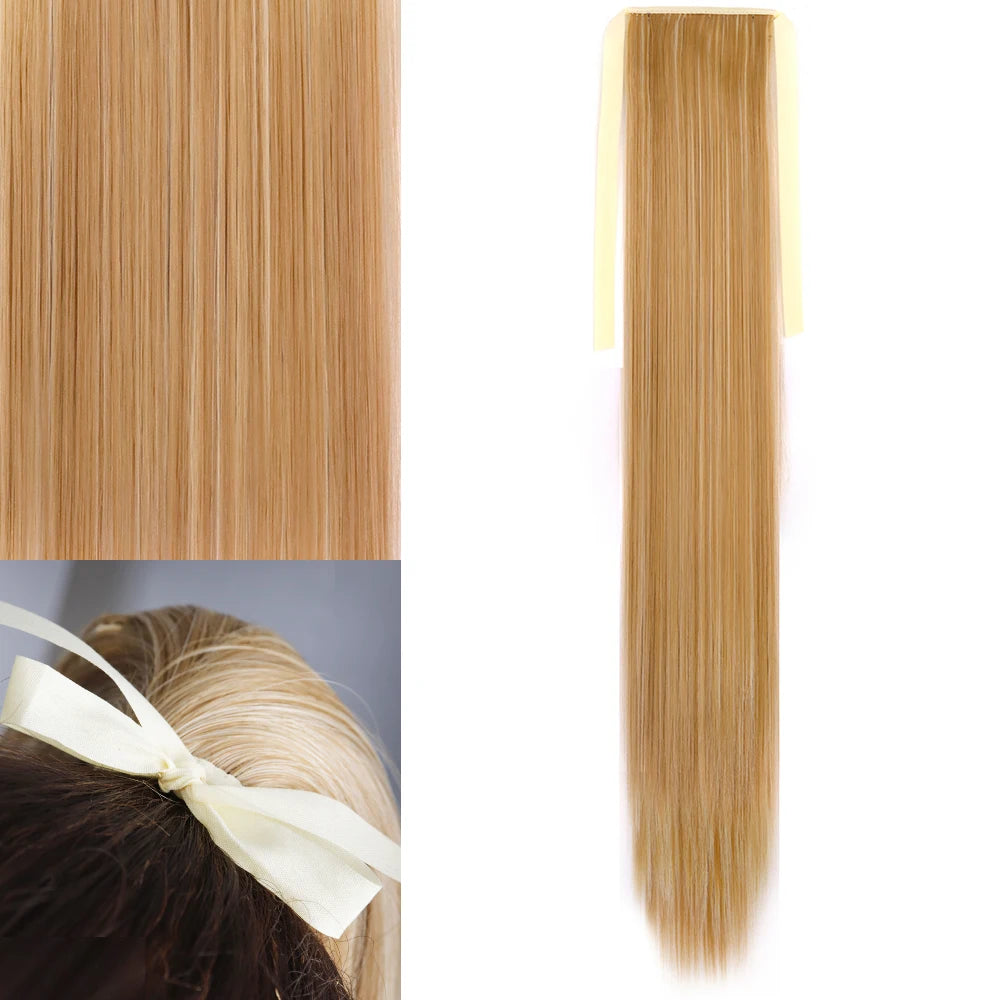 NEW  Synthetic Long Straight Wrap Around Clip In Ponytail Hair Extension Can Be Permed Heat Resistant Pony Tail Fake Hair