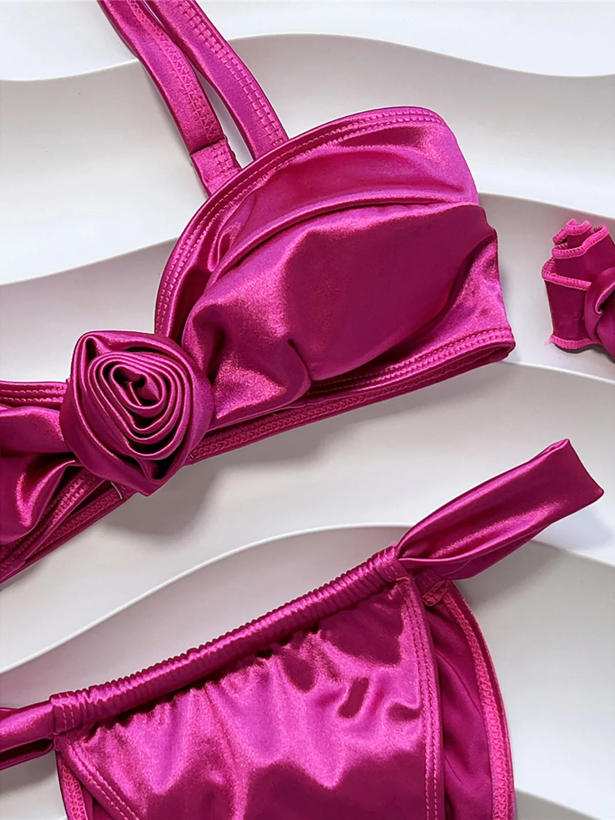 NEW Arrivals 2PCS Set UK Size 3D Flower With Necklace High Leg Cut Luxury Bikini Female Swimsuit Women Swimwear Bikini set Bather Bathing Suit Swim K5223