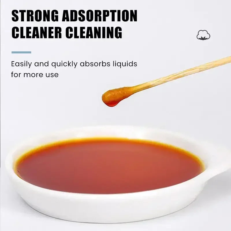 500 PCS Set Bamboo Cotton Swabs with Wooden Sticks, Double Round Tips, Biodegradable Cotton Buds Multi-Purposes Cleaning Hygiene Supplies