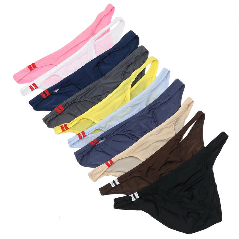 10PCS Set/Lot Sexy Men Underwear Gifts for Husband Boyfriend Lover Low Waist Cueca Ice Silk Underpants Supplies G-String Brazilian Tanga Gay T-Back Thong Sexy Jockstrap Bikini Briefs Panties Male Lingerie Fashion Clothing Pro