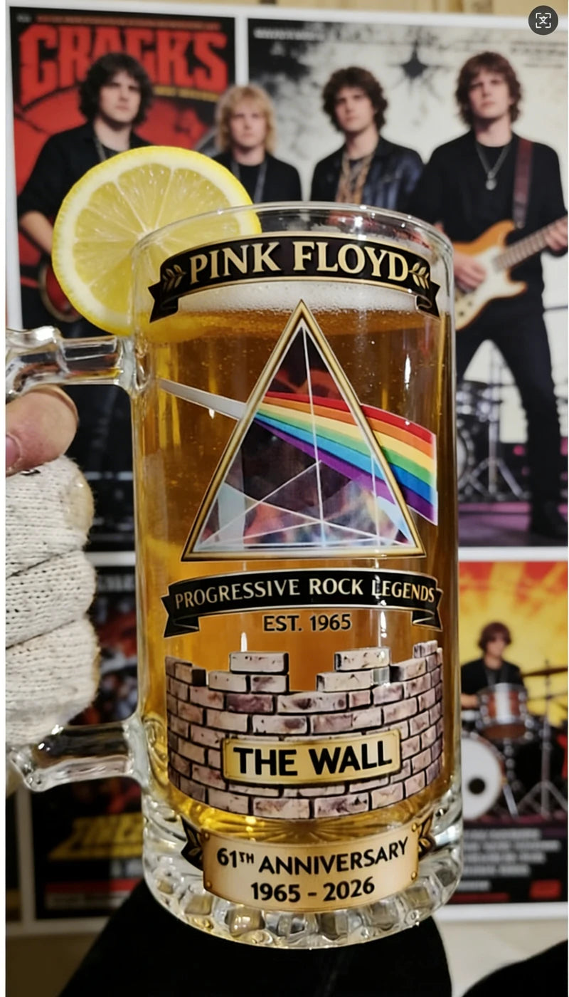 1965–2026 Pink Floyd 61st Anniversary Commemorative Beer Tankard, Dark Side of the Moon Prism Collectible Glass Mug Collectible Barware Pub Bar Restaurant Drinkware Decoration