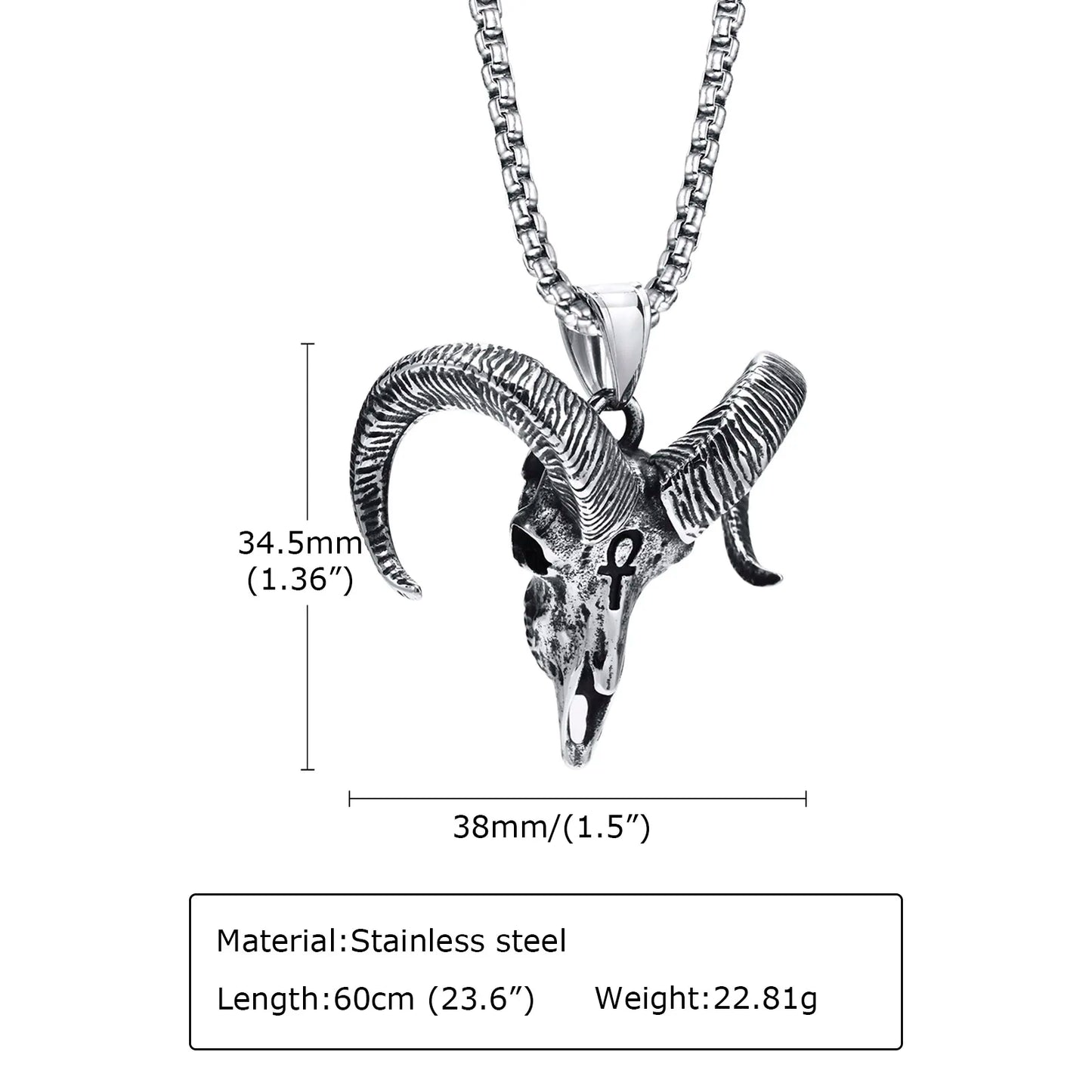 Baphomet Satanic Goat Head Skull Pendant, Satan Stainless Steel Goth Punk Style Necklace, Lucifer, Halloween, Devil Jewelry Accessories