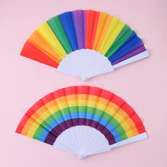 Folding Dance Hand Fan Summer Gift Fan Crafts Rainbow Folding Fan Handle Hand Fan Rainbow Folding Dance Photo Prop Tool