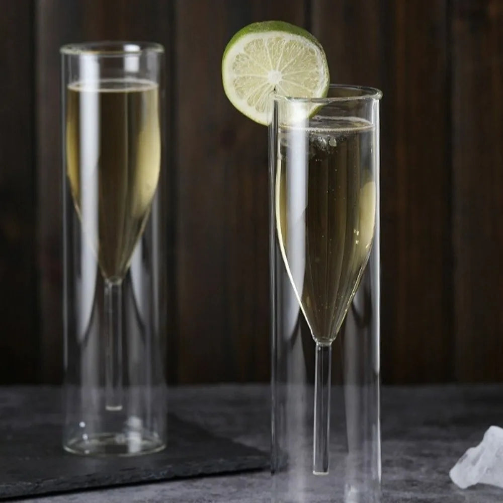 Double Wall Champagne Glasses Wine Dispenser Shatter-Resistant 120ml Glass Drink Cup Heat Insulation Transparent Wine Glass Home Bar Glassware Pubs Night Club Barware Accessories