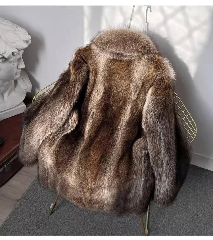 NEW Arrivals S-6XL PLUS SIZE Men Autumn Winter Thick Maxi Faux Fox Fur Coat Jacket Long Sleeve Warm Luxury Fur Black Parkas Furry Shaggy Snow Outerwear