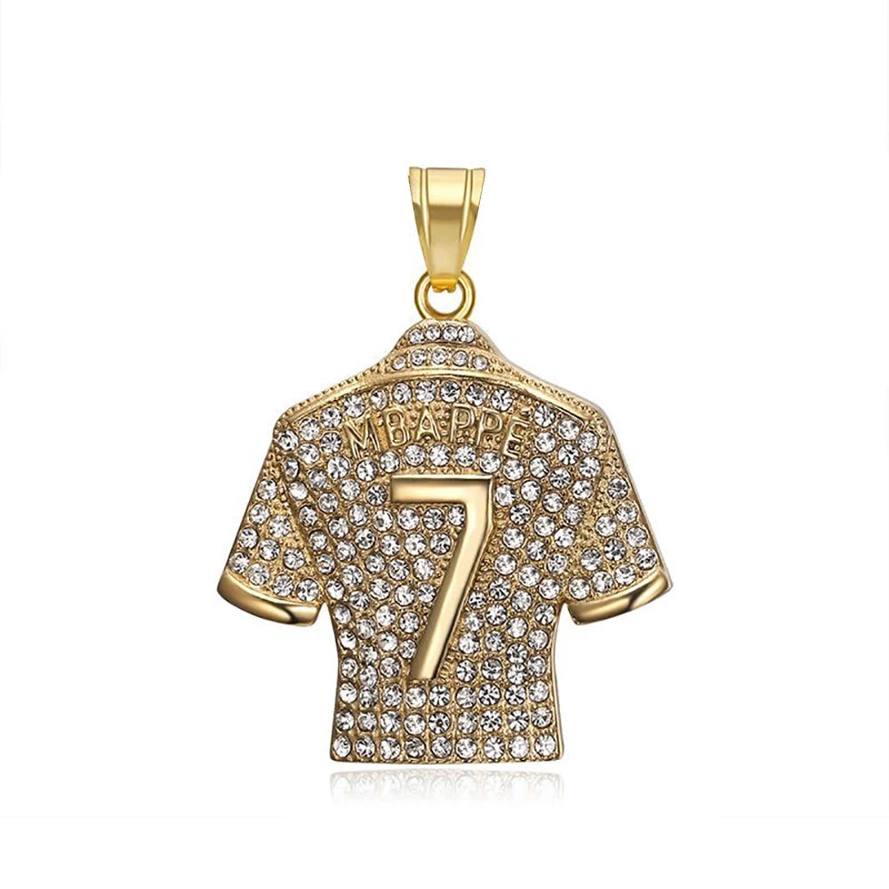 Fashion Football Jersey Messi Cristiano Ronaldo Neymar Mbappé Harland Rhinestone Necklaces + 60cm Gold Chain Men Stainless Steel Soccer Fans Hip Hop Jewelry Accessories