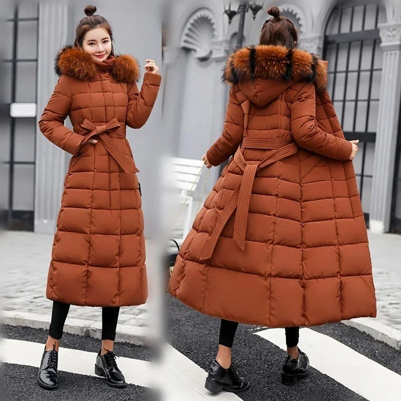 Low Price Sales Are Limited NEW Arrivals 5 Colors M-3XL Winter Warm Jacket Women's Bow Belt Real Fox Fur Collar Windbreaker Long Coat  Thick Snow Roads Overcoat