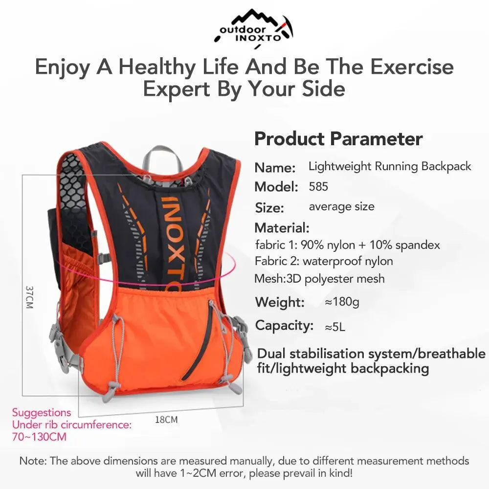 Lightweight Running Backpack Hydration Vest, Suitable for Bicycle Marathon Hiking, Ultra-light and Portable 5L