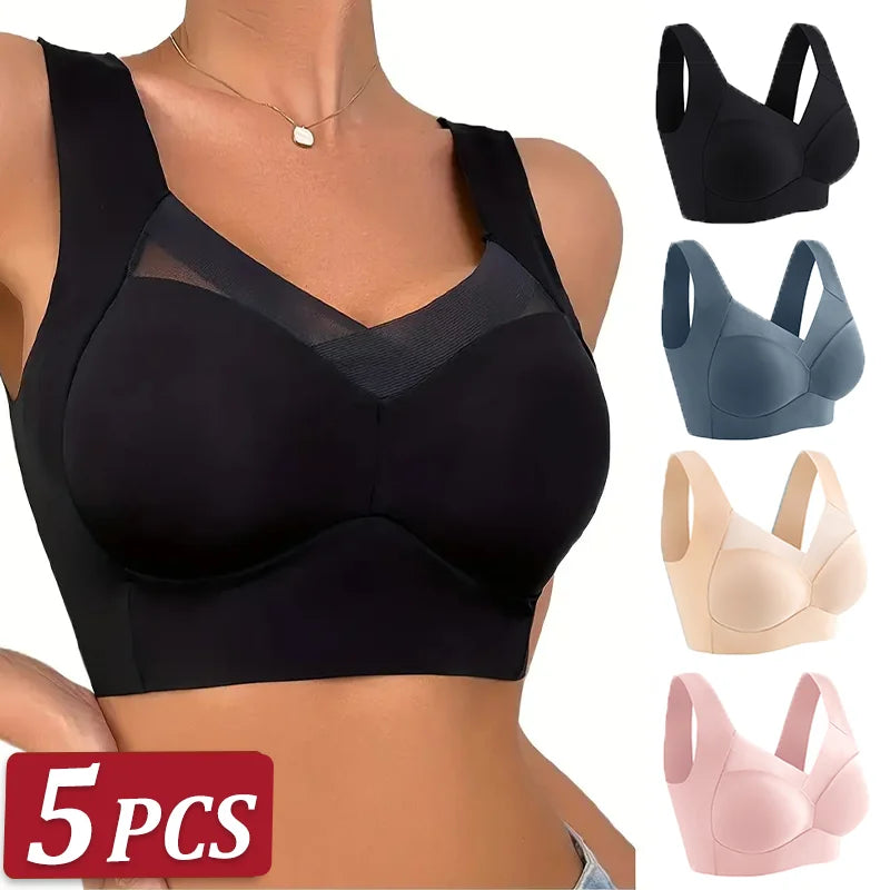NEW Arrivals 5PCS Set  Women Lace Sport Bras Plus Size Seamless Bra Bralette Backless Lady Brassiere Vest Female Gather Shock-Proof Wireless L-3XL