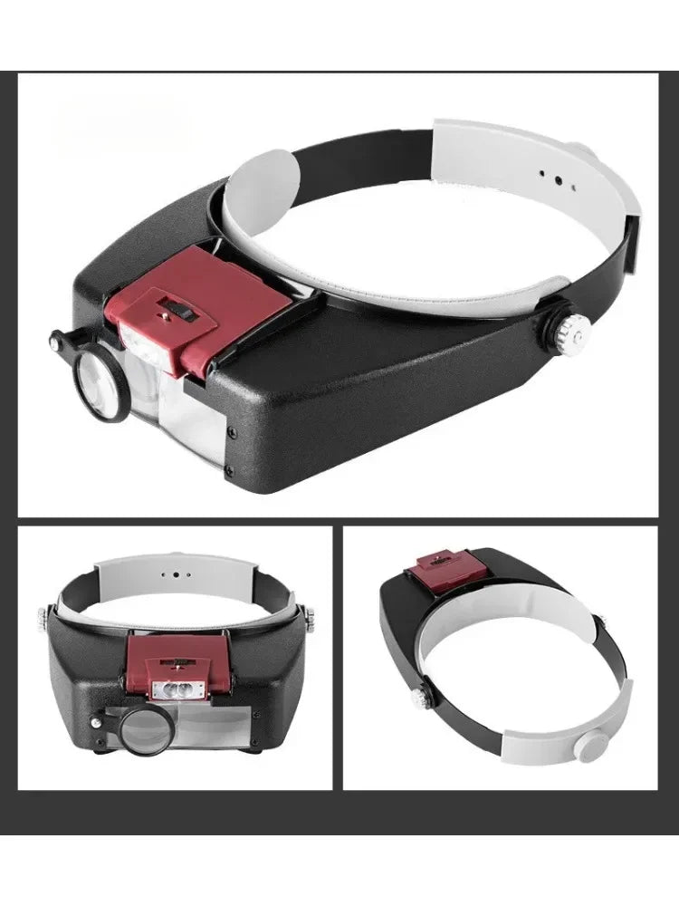 NEW Loupe High Accuracy Microscope LED Light 10X Helmet Style Magnifier Glass Headband Magnifying Glasses Con Luz Reading or Repair Use Diamond Rings Gold Jewelry Magnifier