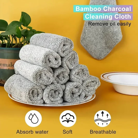 NEW 50/100PCS Set Gray Bamboo Charcoal Thickened Super Absorbent Dishcloth Anti-Grease Kitchen Wiping Rags Microfiber Floor Windows Cleaning Cloths Home Cleaning Supplies