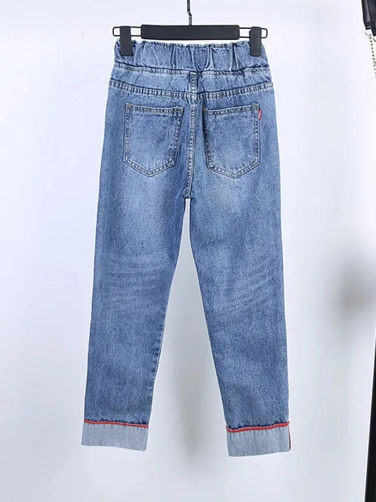 Oversized 26(40Kg) - 40-90( 110-120Kg) Ripped Jeans Ankle Length Harem Vaqueros High Waist Women's Ladies Denim Pants Trousers Streetwear Evening Party Female Girls Plus Size Casual Fashion Clothing Supplies