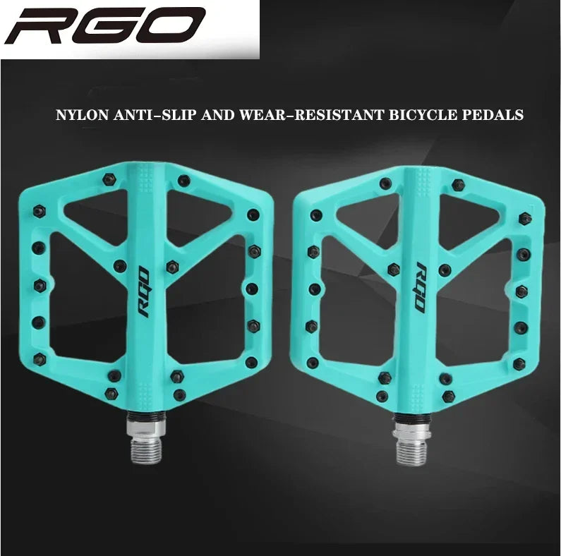 NEW RGO Bicycle Pedals MTB Nylon Platform Footrest Flat Mountain Bike Paddle Grip Pedal Bearings Footboards Cycling Foot Hold Bicycle Parts Accessories Sports Supplies