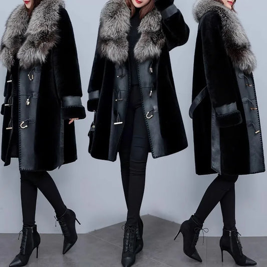 High-grade Luxury Fox Fur Collar Jacket Women's 2023 New Winter Temperament Fashion Fur Coats Black Female Warm Parkas Overcoat