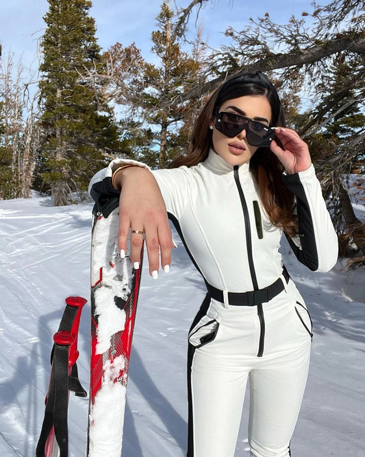 Fashion Patchwork Jumpsuits for Women Casual Long Sleeve Waterproof Windproof Skiing Outfit Female Elegant Skateboard Overall