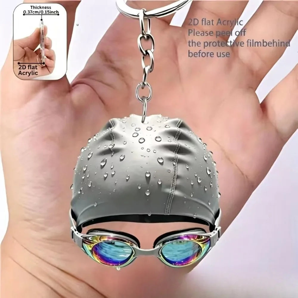 10 Colors High Aesthetic Simulation Swimming Goggles Swim Cap Design Keychain Acrylic 2D Flat Pendant Backpack Creative Gift for Women Man Sports Gifts