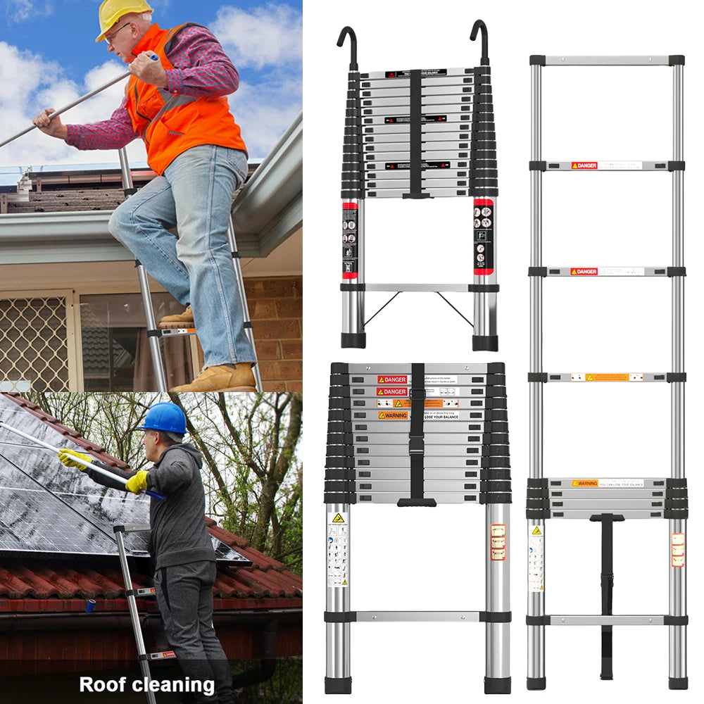 Telescopic Ladder Stainless Steel, Load 150kg, Convenient Extendable ,For Pulling Walls, Changing Light Bulbs, Repairing Roofs, RV Home Work Heavy Duty Accessories