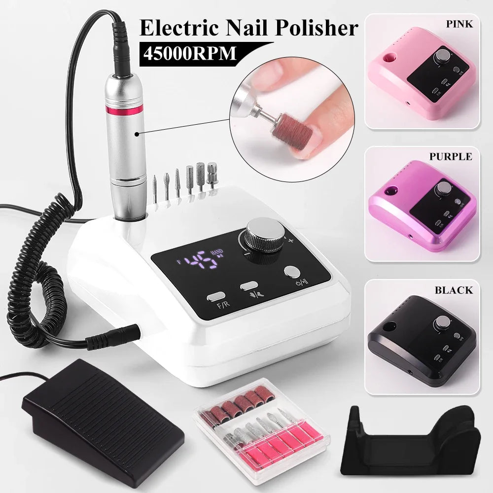 NEW Arrivals High Quality Electric Nail Drill Machine 45000 RPM Electric File HD Display Metal Manicure Pen Professional Nail Lathe Sander Manicure Pedicure Devices Nail Care Tools Set Cosmetics Supplies