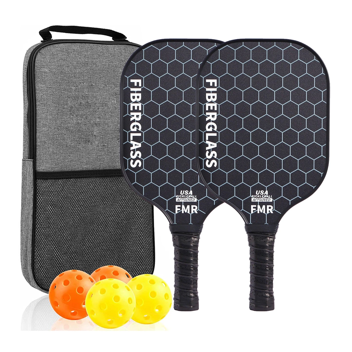 NEW Full Set Professional Fiber Glass Top Quality Pickleball Paddles Set of 2 USAPA Approved Fiberglass Pickle Ball Paddles with 4 Pickle Balls Durable Beach Rackets for Beginners Sports Accessories