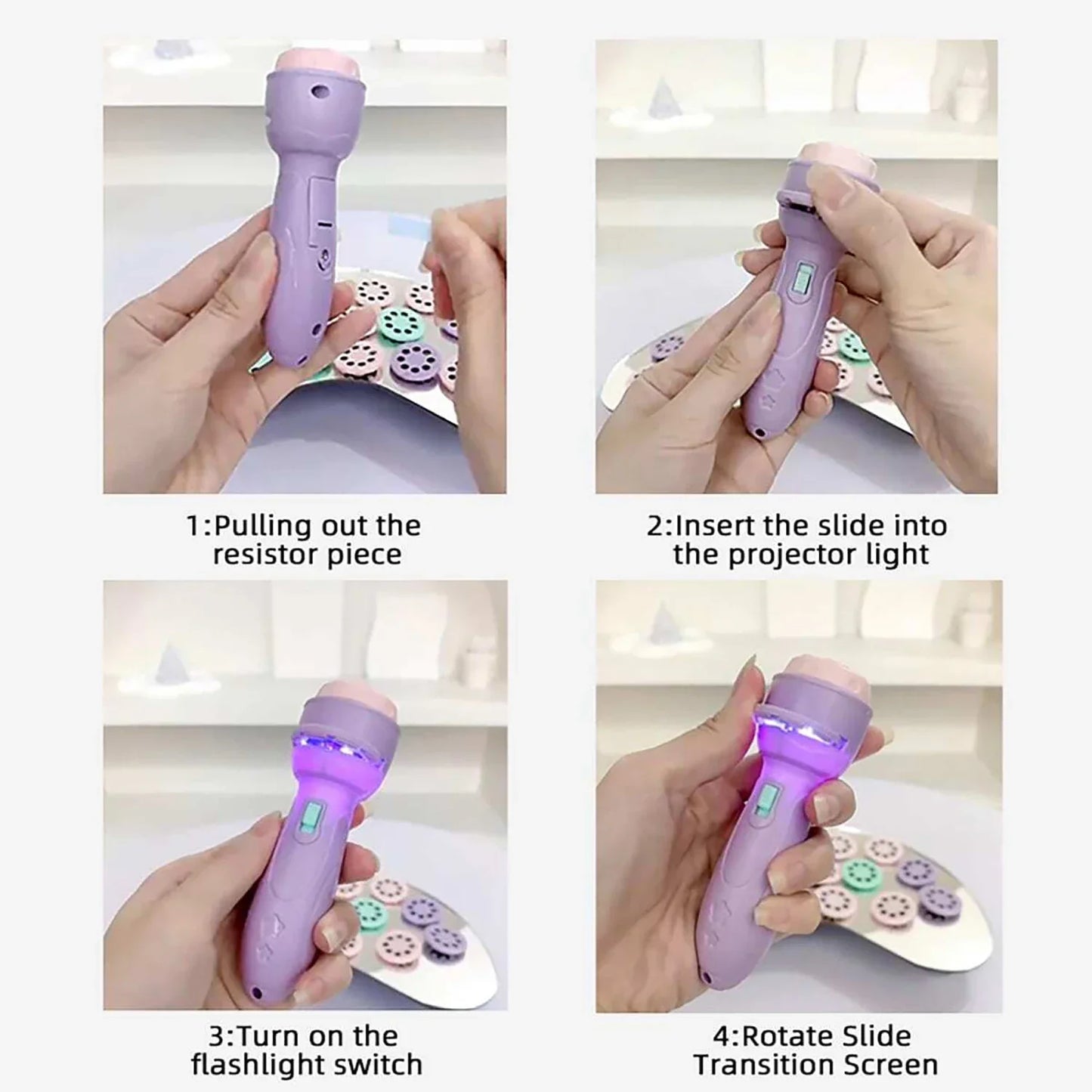 3 PCS Set Children's Projection flashlight Toy, Luminous Projector Early Education Cognitive Fun Pattern