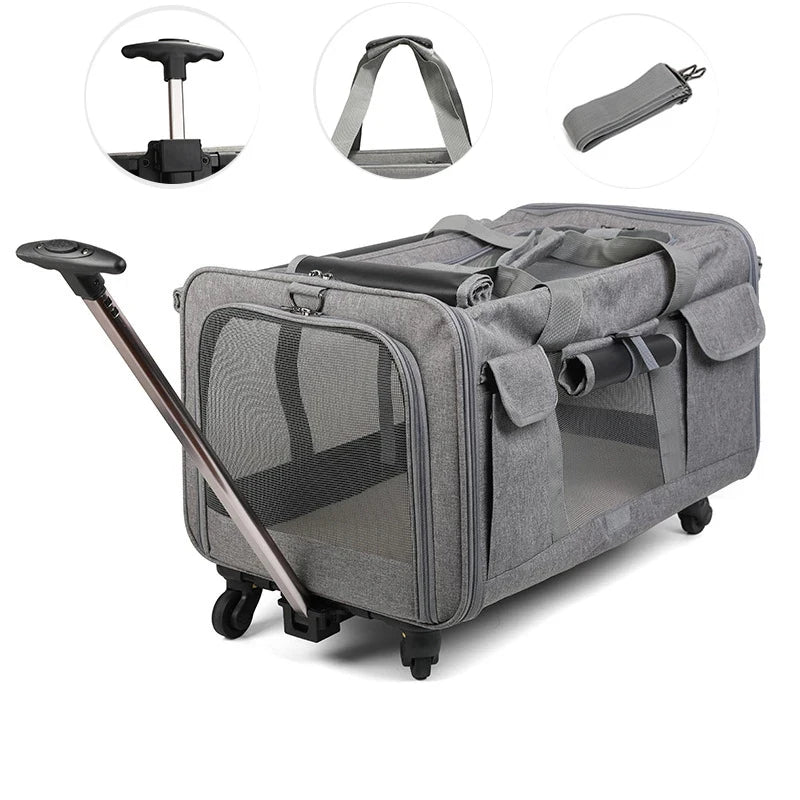 Portable Pet Trolley Case Detachable Universal Wheel Breathable Foldable Large Capacity Puppy Travel Bag Breathable Cat Carrier