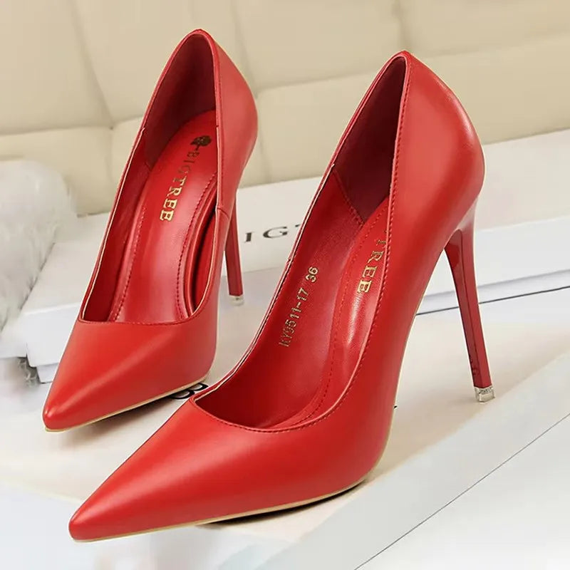 Just Arrived 10.5cm 7 Colors Handmade Leather Shoes Women Pumps Fashion High Heels Shoes Black Pink White Shoes Women Wedding Formal Shoes Ladies Stiletto Women Heels