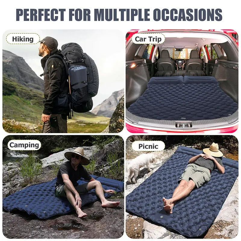 Double Inflatable Mattress with Built-in Pillow Pump Outdoor Sleeping Pad Camping Air Mat for Travel Backpacking Hiking