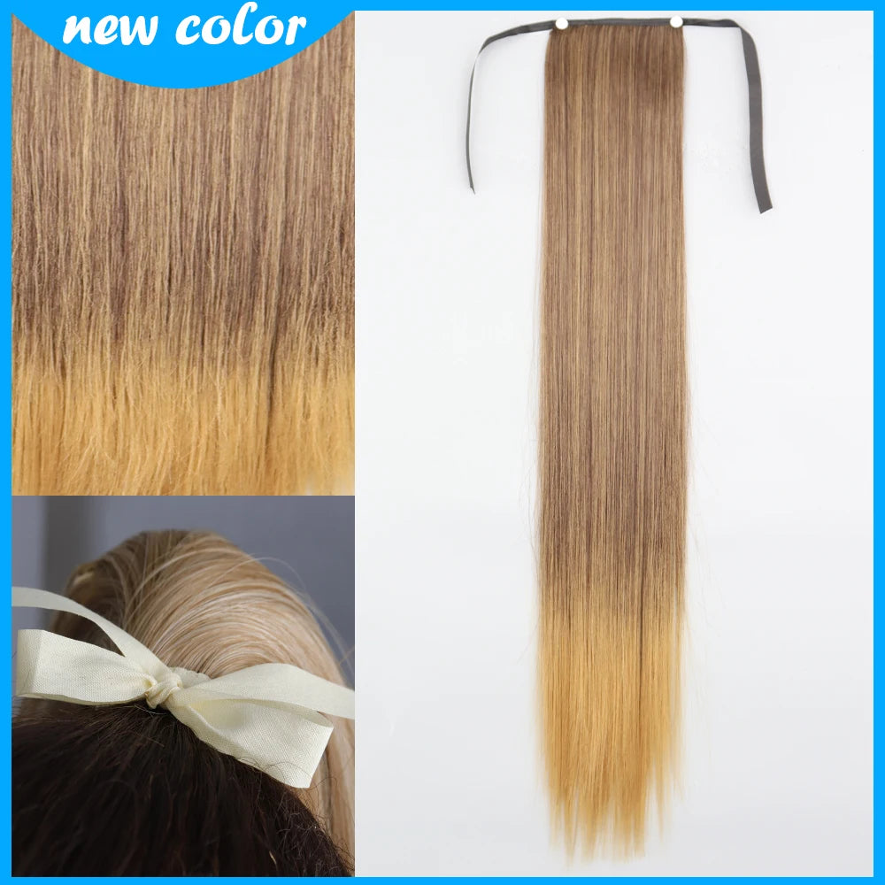 NEW  Synthetic Long Straight Wrap Around Clip In Ponytail Hair Extension Can Be Permed Heat Resistant Pony Tail Fake Hair
