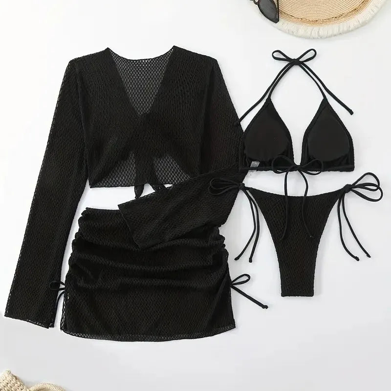 NEW 4PCS Set 10 Colors Solid Sexy Bikinis Female Swimsuits Women's  Swimwear Beach Swim Wear Bathing Suits Brazilian Bikini Set Pool Bather Suit