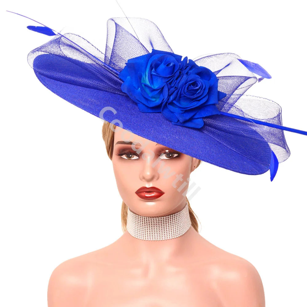 15 Colors Flower Big Royal Ascot Race Ladies Fascinator Luxury Hat Elegant Women Evening Wedding Party Business Dinner Opera Concert Red Carpet Headpiece Bride Wedding Headwear Apparel Accessories