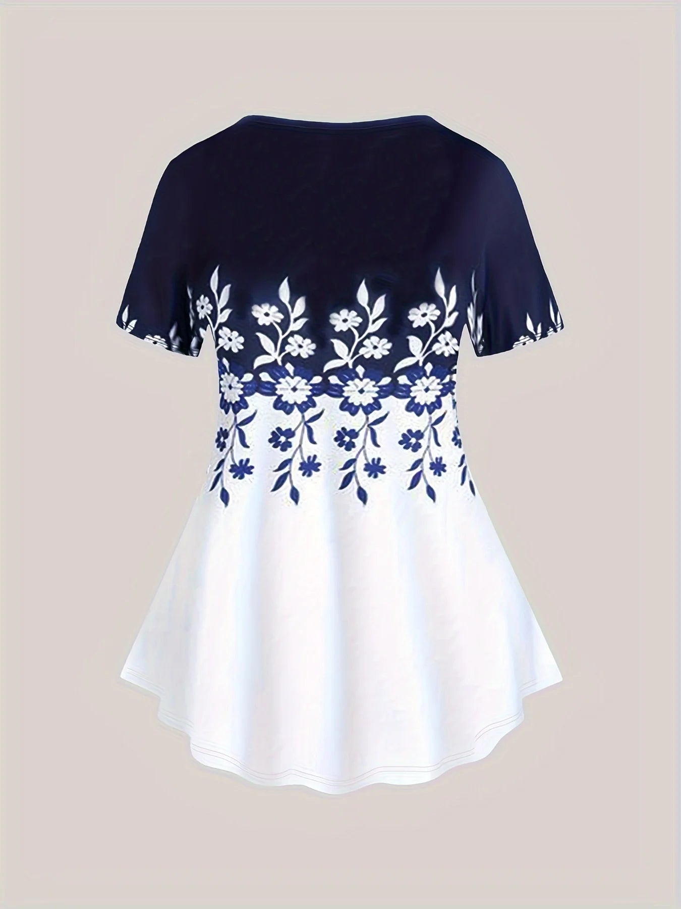 Plus Size Ladies Hit Casual Flower Color Printing Large Size Round-Necked Short-Sleeved T-Shirt Printed Pants Two-Piece Set