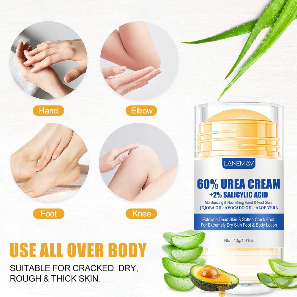 3 PCS Set 60% Urea Foot Cream Ultra-hydrating Aloe Vera For Dry Cracked Foot Heels Callus Deeply Moisturizing Rough Daily Feet Care Stick
